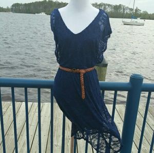 Navy Lace High Low Dress